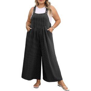 Jumpsuit for Women Wide Leg Casual Summer Rompers Loose fit Jumper Black Stripe